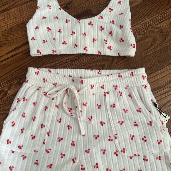 Other - Cherry Print White and Red Sleepwear Set